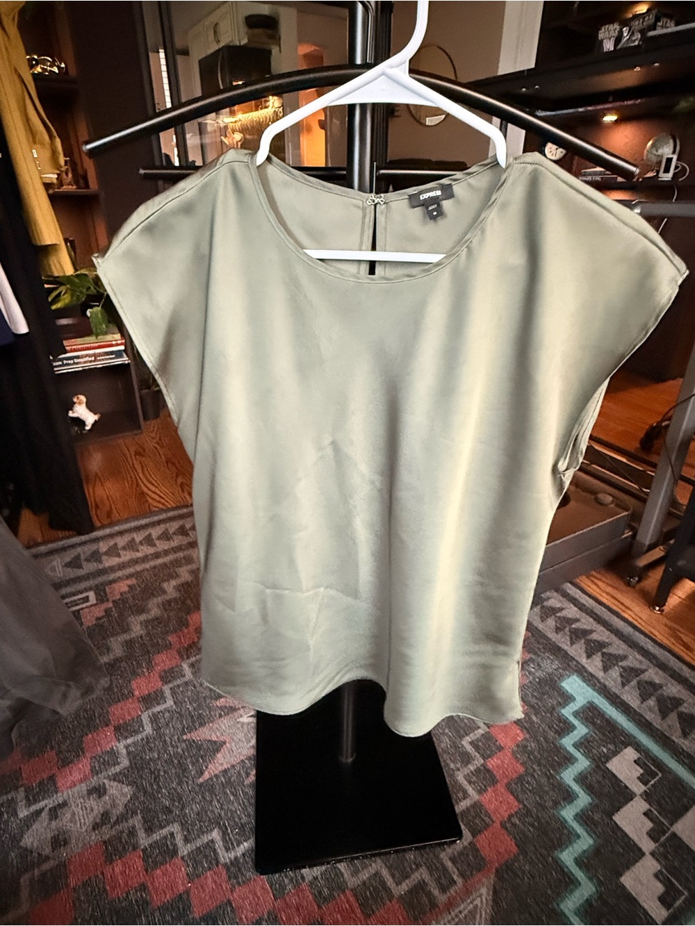 Express Olive Satin Cap Sleeve Top